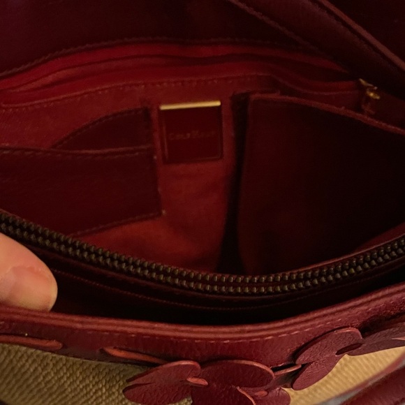 Beautiful Cole Haan Tan Woven and Red Leather Women's Tote Bag - Picture 3 of 8